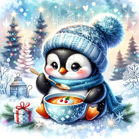 Penguin Clipart, Winter Penguin, Watercolor Winter, 10 Dollars, Winter Images, Art Social Media, Winter Animals, Cute Penguins, Animal Clipart