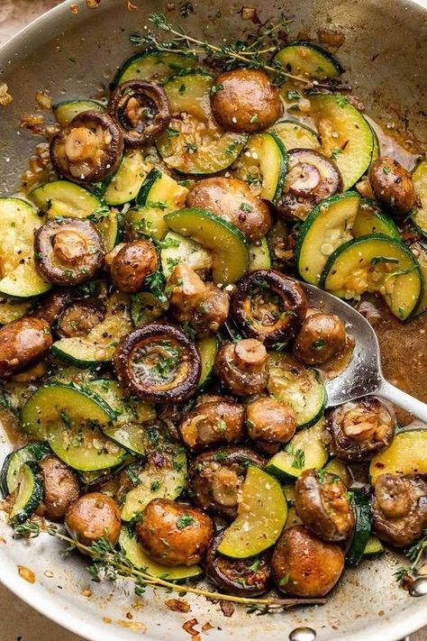 Mediterranean Diet and recipes for Beginners 2024-25 | This Zucchini and Mushroom stir-fry is a staple in my mom's kitchen | Facebook E2m Recipes, Skillet Zucchini, Mushroom Zucchini Recipe, Zucchini And Mushrooms, Vegetable Side Dishes Healthy, Vegetable Side Dish, Sauteed Zucchini, Healthy Vegetable, Easy Veggie