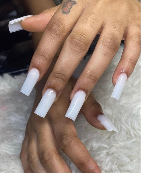 Plain Acrylic Nails, Long Square Nails, Plain Nails, Colored Acrylic Nails, White Acrylic Nails, French Acrylic Nails, Dope Nail Designs, Short Square Acrylic Nails, Long Acrylic Nails Coffin