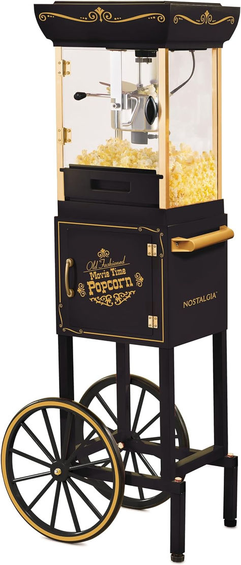 Love the black and gold theme on this classic popcorn maker! Great gift for anyone who loves popcorn! Vintage Popcorn Machine, Coconut Oil Popcorn, Popcorn Bowls, Commercial Popcorn Machine, Popcorn Oil, Theater Popcorn, Gold Popcorn, Popcorn Cart, Vintage Popcorn