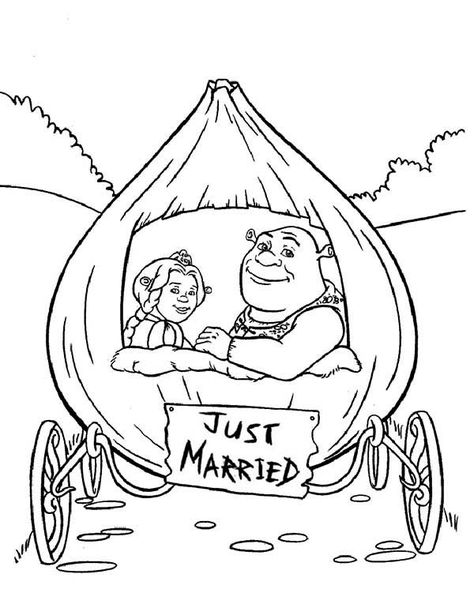 Shrek And Princess Fiona In Onion Carriage They Were Just Married Coloring Page : Color Luna Shrek Wedding, Wedding Coloring Pages, Barbie Coloring Pages, Kids Coloring Book, Colouring Printables, Cartoon Coloring Pages, Disney Coloring Pages, Coloring Pages To Print, Cute Coloring Pages