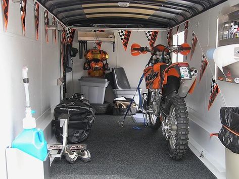 Enclosed Trailer Size Recommendations - Honda ATV Forum Dirt Bike Trailer, Enclosed Motorcycle Trailer, Trailer Ramps, Enclosed Trailer, Mx Bikes, Trailer Interior, Enclosed Trailers, Motorcycle Trailer, Mechanic Garage