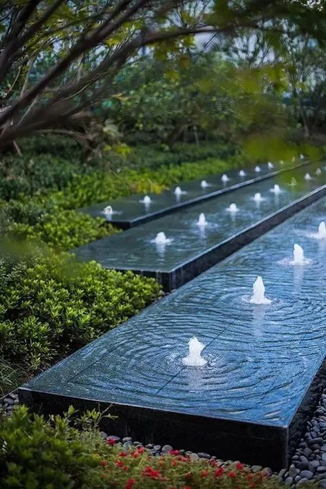 Waterscape Design, Landscaping Water Feature, Water Wall Fountain, Modern Water Feature, Water Fountain Design, Water Architecture, Water Feature Wall, Pathway Landscaping, Garden Water Feature