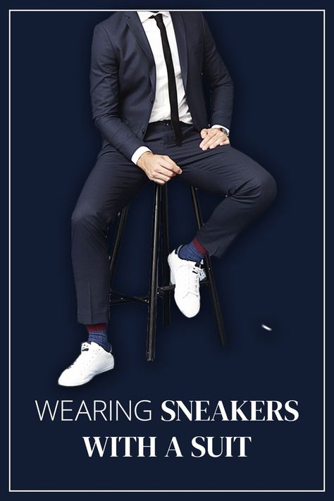 When styled correctly, wearing a suit and sneakers can be a great way to mix up an otherwise traditional outfit. In the modern office – smart-casual is king, and a pair of plain white dress sneakers can help you add a relaxed touch to your well-tailored suit. But be careful; there's a fine line between stylishly casual and inappropriately dressed. In today's article, I'll teach you how to walk that tightrope with confidence Suit And White Sneakers Men, Men’s Suit With Sneakers, Black Suit With Sneakers Men, Suits With Sneakers Mens, Suit With Sneakers Mens, Casual Sneakers Outfit, Dress Sneakers Outfit, White Dress Sneakers, Mens Suits Style Modern