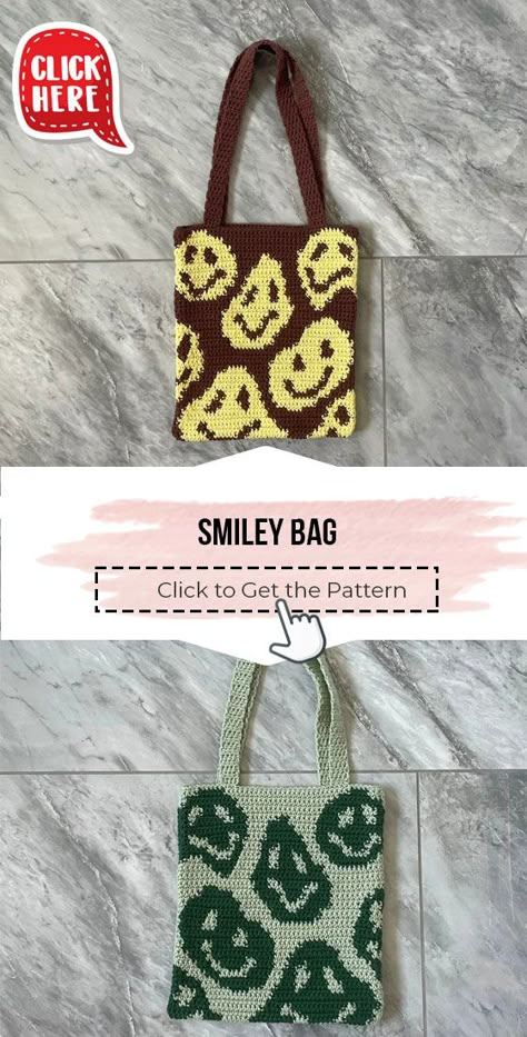 Smiley Bag Crochet Pattern, Crochet Bag Graph, Crochet Cute Bag Pattern, Tapestry Crochet Bag Pattern, Smiley Crochet Bag, Smiley Crochet Pattern, Crochet Smiley Face Bag, Tote Bag Pattern Crochet, Crochet Tapestry Bag Pattern Free