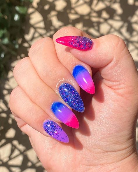 Bi Nails, Bisexual Nails, Flag Nails, Crazy Nail Designs, From The Sidelines, Matte Gel, Fake Nails Designs, Bi Panic, I Love Myself