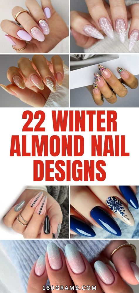 Save this pin for gorgeous winter nail inspiration! Transform into a Snow Queen with these stunning almond nail designs. #WinterNails #AlmondNails #SnowQueenInspo #FashionBlog Winter Almond Nail Designs, Wi Ter Nails, Frost Nails Winter, Winter Almond Shaped Nails, Winter French Tip Nails Almond, Winter Nail Ideas Almond Shape, Holiday Almond Nails Winter, Almond Nails Ideas Winter, Winter Nail Ideas Acrylic Almond