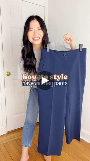 How To Style Navy Blue Pants, Navy Blue Wide Leg Pants Outfits, Navy Wide Leg Pants Outfit, Pants Teacher Outfit, Navy Blue Pants Outfit Women, Summer Office Style, Navy Blue Pants Outfit, Wide Leg Pants Outfit Work, Ann Taylor Outfit