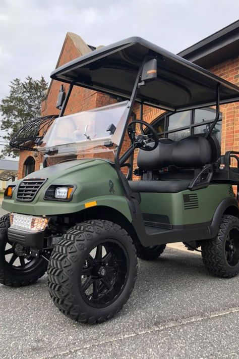 Military Green Golf Cart Farm Golf Cart, Lifted Golf Cart Ideas, Golf Cart Color Schemes, Golf Cart Wraps Ideas, Golf Cart Remodel, Liminal Background, Golf Cart Paint Ideas, Golf Cart Ideas, Golf Cart Body Kits