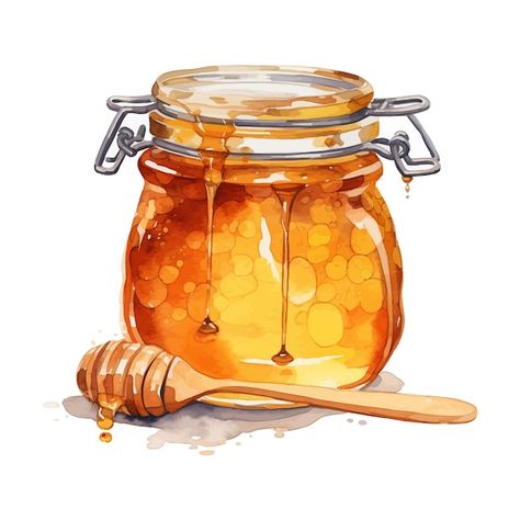 Honey jar watercolor clipart white backg... | Premium Vector #Freepik #vector #honey-jar #honey-pot #honey #honey-bee Jar Watercolor, Honey Illustration, Diy Recipe Binder, Candy Drawing, Honey Art, Honey Logo, Peanut Butter Jar, Honey Bottles, Honey Bee Decor