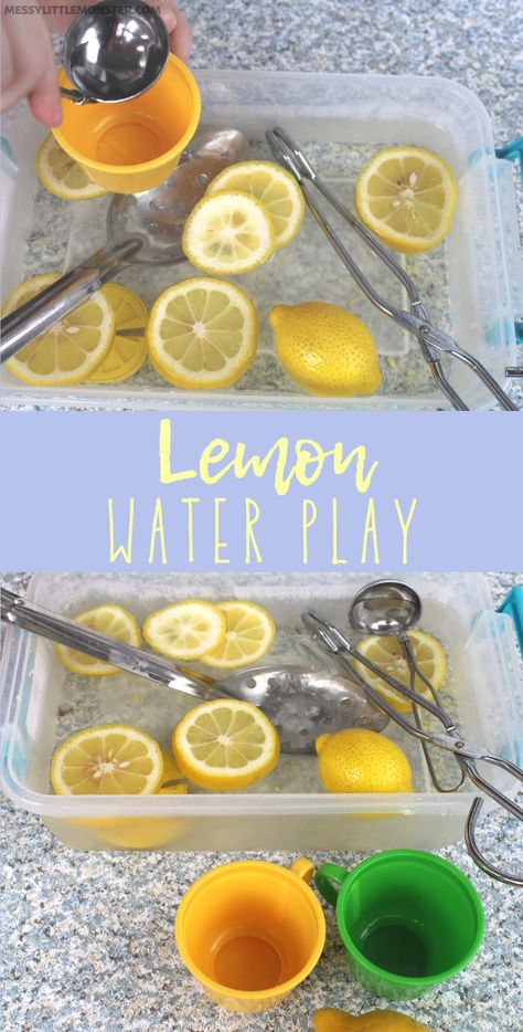 Preschool Lemon Activities, Lemon Art Preschool, Lemonade Sensory Play, Citrus Sensory Bin, Lemon Theme Preschool Activities, Wonderful Water Activities For Toddlers, Water Lesson Plans For Toddlers, Waterplay Ideas Preschool, Lemon Sensory Play