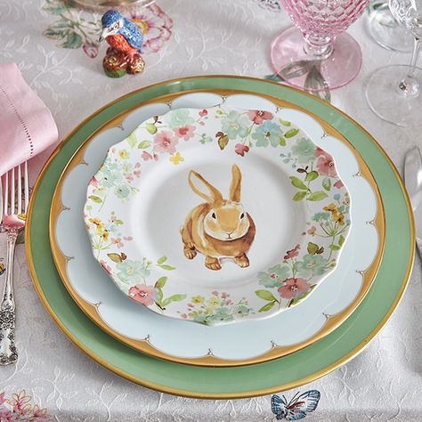 Easter Dinner Plates, Easter 2024, Easter Plates Ceramic, Easter Dinnerware, Bunny Desserts, Green Floral Dinnerware, Easter Bunny Plate, Easter Tableware, Spode Woodland Plates