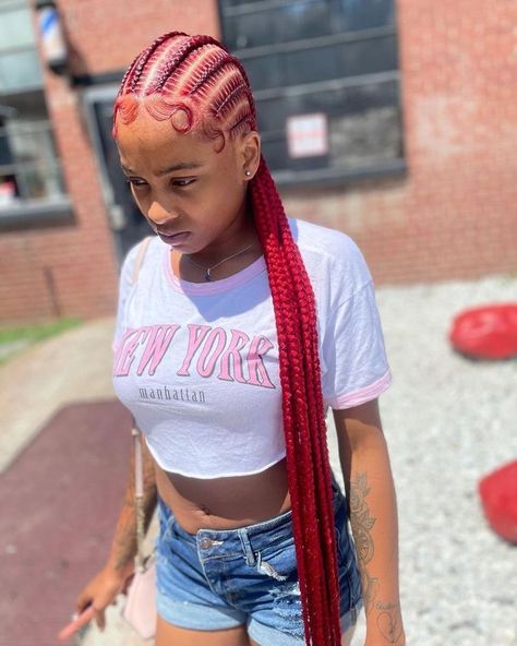 Straight Back Braids, Red Braids, Weave Hairstyles Braided, Hairstyles Bubble, Bubble Braids, Feed In Braids Hairstyles, Hairstyles Videos, Braided Cornrow Hairstyles, Box Braids Hairstyles For Black Women