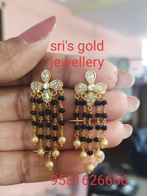 Black Beads Studs Gold, Nallapusalu Kammalu, Black Thread Jewellery Indian Gold, Nallapusalu Earrings Gold, Black Beads Earrings Gold Studs, Nallapusalu Earrings, Black Beads Earrings Indian Gold, Black Beads Ear Rings Gold, Black Stone Earrings Gold