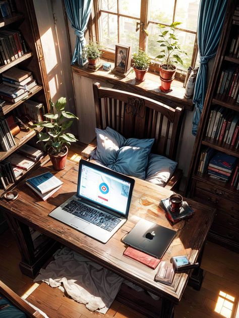 Writers Desk Workspaces, Writer's Office, Studying At Home, Writers Desk, Study Place, Cool Pixel Art, Roof Window, Work Desk, Study Inspiration