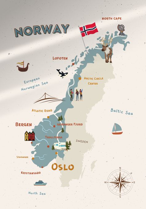 Illustrierte Norwegen Karte als PosterNorway illustrated mapnorway poster designnorwayillustration norwaymap Norway Map Illustration, Norway Aesthetic Wallpaper, Norway Illustration, Traveling Norway, Oslo Map, Norway Wallpaper, Norway Poster, Norway Aesthetic, Norway City