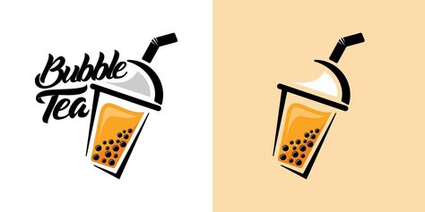 bubble tea logo Logo Boba Drink, Milktea Logo Design Ideas, Bubble Tea Logo Design, Boba Branding, Milktea Logo, Bubble Tea Poster, Bubble Tea Logo, Cafe Menu Template, Poster Restaurant