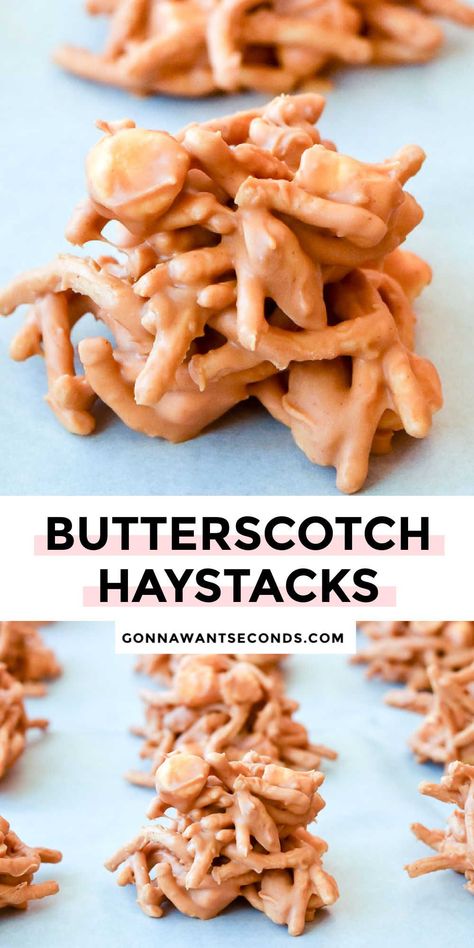 *NEW* You don’t need to be a baking pro to make great treats! All you need for my super crispy & crunchy Butterscotch Haystacks is 30 minutes and a microwave! #haystacks #nobaketreats Butterscotch Haystacks, Fruity Popsicles, Haystacks Recipe, Butterscotch Recipes, Pan Dinners, Scrumptious Desserts, Baked Chicken Recipes, Snack Mix, Food Platters