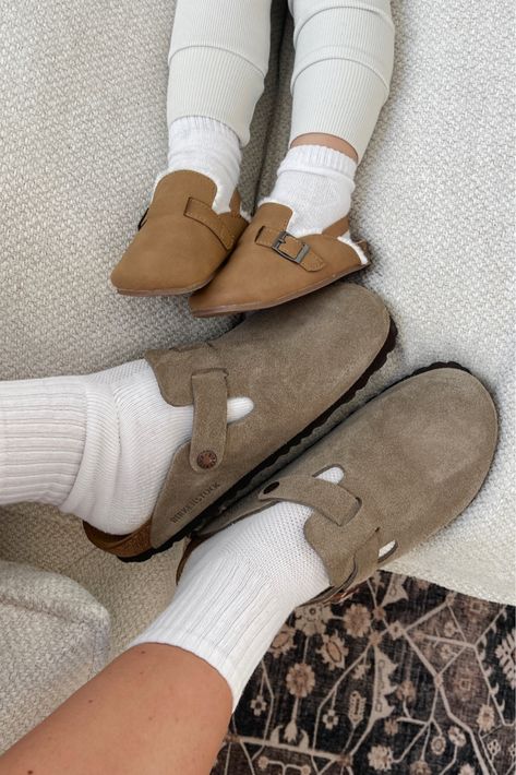 Mom And Baby Matching Shoes, Matching Birkenstocks, Toddler Birkenstocks, Baby Birkenstocks, Kids Birkenstock, Family Shoes, Boston Shearling, Birkenstock Boston Shearling, Birkenstock Outfit