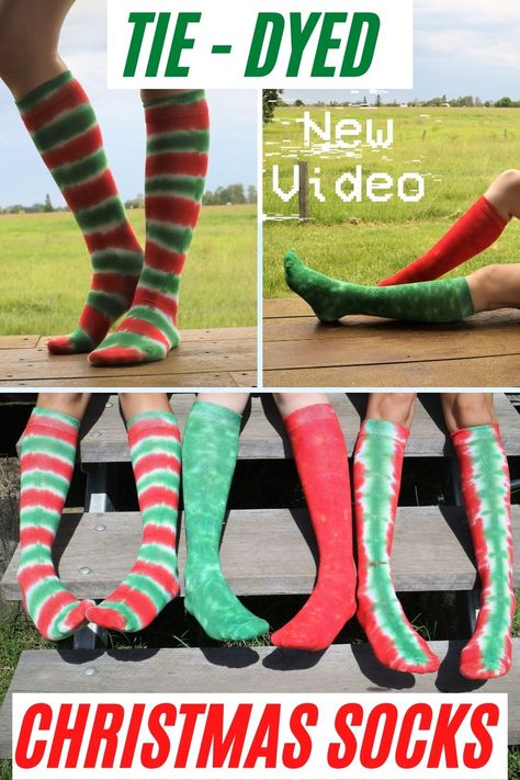 Diy Christmas Socks To Wear, Christmas Tye Dye Ideas, Christmas Tie Dye Shirts Diy, Dye Socks Diy, Christmas Socks Diy, Diy Christmas Socks, Christmas Tie Dye Shirts, Diy Tie Dye Socks, Tie Dye Christmas