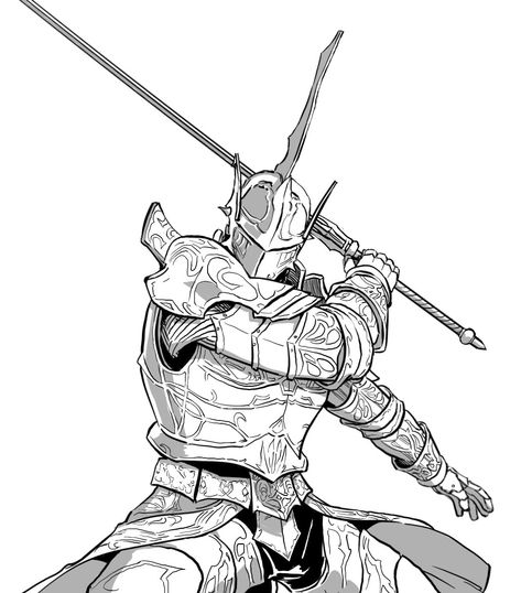 Knight Poses Drawing, Knight Pose, Knight Poses, Demon's Souls, Knight Drawing, Armor Drawing, Demon Souls, Dark Souls Art, Colouring Page