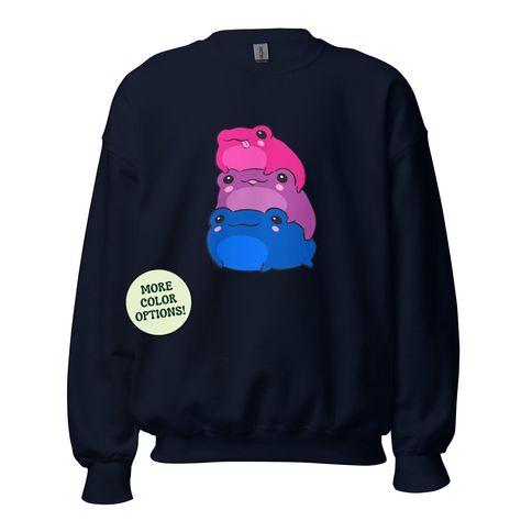 Ready to show off your Bi Pride and love for frogs? Our Bisexual Flag Color Frogs Unisex Sweatshirt has you covered. Picture this: adorable frogs styled in shades of pink, lavender, and blue, hopping right on your trendy crewneck! This isn't just a long-sleeve jumper; it's a statement in cozy comfort. Whether you're marching in a June Pride Month Parade or having a wildlife fall adventure, this oversized sweatshirt fits the bill. The alternative fashion and vintage hoody vibes make it a stylish Bi Pride Outfit Ideas, Bi Outfits Aesthetic, Bisexual Outfits Aesthetic, Bi Outfits, Bisexual Outfits, Bisexual Fashion, Pride Month Parade, June Pride Month, Adorable Frogs