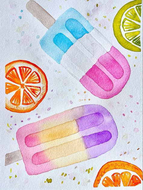 Watercolour popsicle summer wallpaper art doodle Popsicle Doodle, Popsicle Watercolor, Popsicle Painting, Popsicle Drawing, Watercolor Popsicles, Marker Ideas, Adaptive Art, Popsicle Art, Summer Drawings