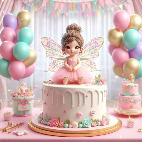 Butterfly Theme Cake 1st Birthdays, Fairy Theme Birthday Cake, Fairy Cake Ideas, Fairy Themed Cake, Butterfly Cake Ideas, Butterfly Theme Cake, Doll Cake Designs, Fairy Birthday Cake, Cake Designs For Kids