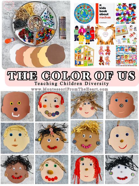 Invitation to decorate the multicultural faces with loose items while exploring the beauty of diversity and sameness. #montessori #preschool #homeschool #kindergarten #kidscrafts Racial Harmony Craft Preschool, Diversity Lesson Plans Preschool, Culture Theme Preschool, Teaching Diversity Preschool, People Around The World Preschool, Diversity Preschool Crafts, Diversity Kindergarten, Multi Cultural Activities For Kids, Around The World Preschool Activities