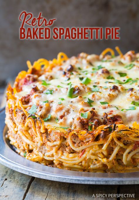 Cozy Baked Spaghetti Pie Recipe | ASpicyPerspective.com #retro Leftover Spaghetti Recipes, Spaghetti Pie Recipe, Baked Spaghetti Pie, Springform Pan Recipes, Spaghetti Pie Recipes, Leftover Spaghetti, Baked Spaghetti Recipe, Spaghetti Pie, Dinner Pasta