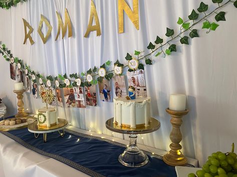 Roman Empire Birthday Party, Roman Empire Party, Greek Party Decorations, Rome Party, Boho First Birthday, Toga Party, 1st Birthday Themes, Boy Baptism, Themed Birthday Party