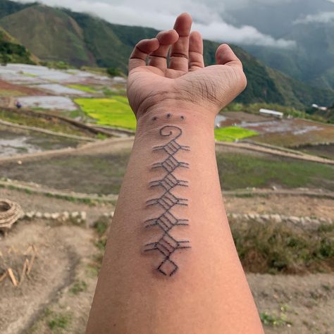 First Tattoo. Python by Renalyn from Kalinga Buscalan with Apo Whang Ods Signature. Done traditionally with charcoal and thorns. Very happy with how it turned out. #tattoos #tattoo #beauty Whang Od Tattoo Designs, Apo Whang Od Tattoo Design, Whang Od Tattoo, Buscalan Tattoo Designs, Apo Whang Od Tattoo, Buscalan Tattoo, Kalinga Tattoo Design, Kalinga Tattoo, Dot Tattoo Meaning