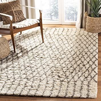 Safavieh Casablanca Shag Collection CSB860A Handmade Moroccan Boho Premium New Zealand Wool 1-inch Thick Area Rug, 5' x 8', Ivory / Grey Moroccan Boho, Moroccan Area Rug, Cotton Area Rug, Colorful Chairs, Shag Area Rug, Floor Covering, Grey Diamond, Minimalistic Design, Pile Rug