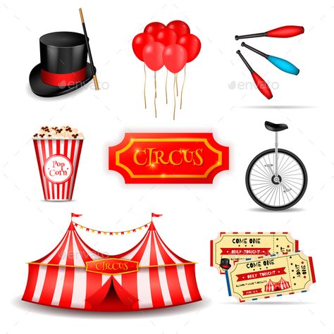 Circus set of realistic 3d icons with essential elements tickets and stripped tent images with shadows vector illustration Circus Elements, Circus Tickets, Circus Aesthetic, Vector Art Design, Circus Art, Circus Theme, 3d Icons, Flat Vector, Vector Illustrations