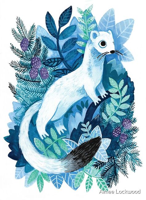 "Winter Ermine Illustration - White Stoat" Art Print by aimee-lockwood | Redbubble  A cute white stoat inspired by Pantalaimon from His Dark Materials.  #animals #illustration #pantalaimon #hisdarkmaterials #daemon #stoat #ermine #artprint #wallart #homedecor #christmas Rabbit Illustration, His Dark Materials, Winter Illustration, Little Animals, Winter Mountain, Dark Material, Arctic Animals, Winter Animals, Art Et Illustration