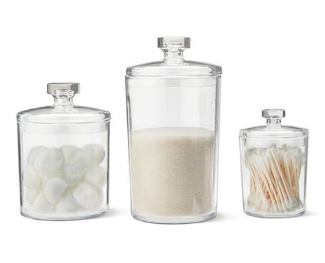 Aldi Is Selling Gorgeous $7 Home Apothecary Jars Bathroom Jars Ideas, Bathroom Apothecary, Crate And Barrel Style, Apothecary Jars Decor, Home Apothecary, Huntington Homes, Apothecary Jars, Guest Bathroom, Crate And Barrel