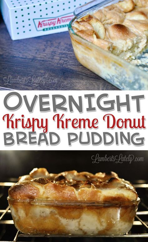 Overnight Krispy Kreme Donut Bread Pudding features leftover donuts baked in a rich custard to make a delicious breakfast or brunch dessert! This easy recipe puts a homemade twist on classic doughnuts. Krispy Kreme Bread Pudding, Doughnuts Baked, Donut Bread Pudding, Donut Bread, Brunch Dessert, Delicious Breakfast Casserole, Krispy Kreme Donuts, Brunch Desserts, Donut Dessert