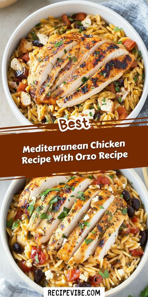 Seeking a nutritious and tasty Mediterranean dinner idea? This Mediterranean Chicken Recipe with Orzo is a delightful blend of flavors and textures. Be sure to save this recipe for those busy nights when you want to enjoy a comforting meal that's both simple and satisfying. Greek Chicken Orzo Bowl, Chicken With Orzo Recipes, Meditranian Meals Dinner, Quick Mediterranean Meals, Chicken Bowl Recipe Healthy, Mediterranean Dinner Ideas, Recipe With Orzo, Mediterranean Food Recipes, Mediterranean Chicken And Rice