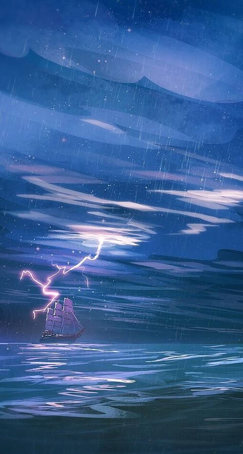 Fluffy Art, Infinity Wallpaper, Blue Photos, Sea Storm, Environment Painting, الفن الرقمي, Stormy Seas, Lightning Rod, Stormy Sea