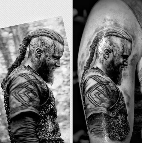 Ragnar Tattoo Design, Ragnar Tattoo, Ragnar Lothbrok Tattoo, Calf Sleeve Tattoo, Viking Tattoos For Men, Darkside Tattoo, Viking Tattoo Sleeve, Vikings Tattoo, Black Art Tattoo