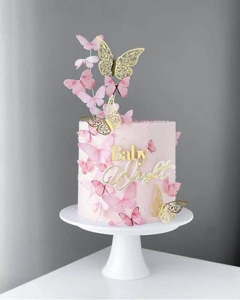 17+ Butterfly Baby Shower Cakes You'll Love - One Sweet Nursery Butterfly Baby Shower Cake, Butterfly Theme Cake, Butterfly Themed Birthday Party, Butterfly Baby Shower Theme, Butterfly Birthday Cakes, 1st Birthday Girl Decorations, Pastel Baby Shower, Butterfly Birthday Party, Crown Cake