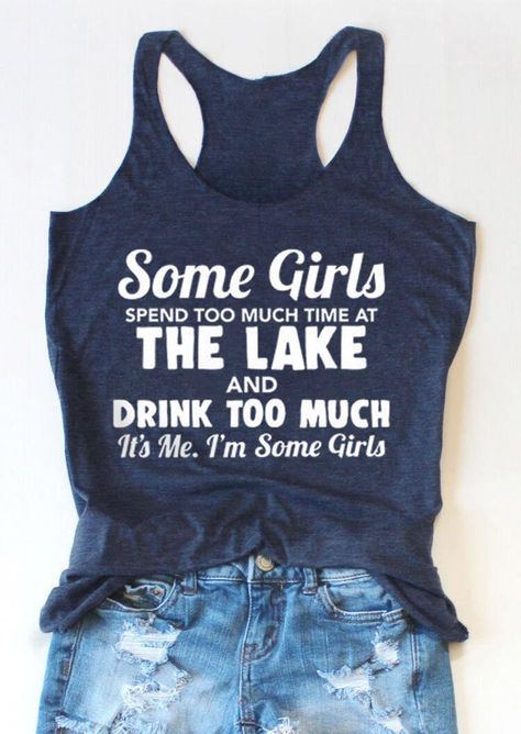 Funny Lake Shirts, Lake Party Outfit, Lake Clothes, Lake Shirts, Lake Wear, Altered T Shirts, Shirt Sayings, Casual Tanks, Boat Ride