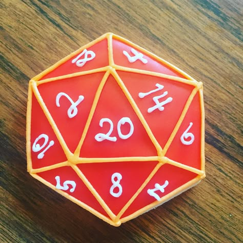 D20 cookie! Dungeons and Dragons iced cookies! Royal icing decorated sugar cookie. Nerdy Bachelor Party, Dungeons And Dragons Desserts, Dungeons And Dragons Cupcakes, Dungeons And Dragons Cookies, D&d Cookies, Dnd Cupcakes, Dungeon And Dragons Birthday Party Ideas, Dnd Cookies, D&d Cake