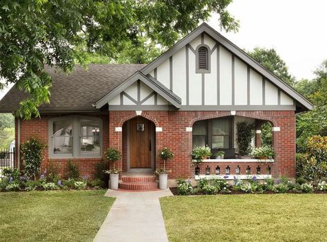 The Scrivano house, in which Chip and Jo blended modern and traditional with Tudor. Tudor House Exterior, Brick Cottage, Tudor Cottage, Fixer Upper House, Tudor Style Homes, English Tudor, Red Brick House, Brick Exterior House, Casas Coloniales