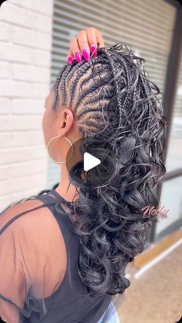 Cornrow Mohawk Hairstyles Black, Cute Mohawk Hairstyles Black Women, Connects Hairstyle For Black Women, Mohawk Crochet Hairstyles Black Women, Mohawk Braid Hairstyles For Black Women, Twisted Mohawk Natural Hair, Goodness Braids Hairstyles, Boho Mohawk Braid, Knotless Mohawk Braids