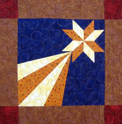 shooting star quilt block | Starwood Quilter: Shooting Star Quilt Block-no pattern here, but she does say it's a combo of paper piecing & patchwork. Shooting Star Quilt Pattern, Quilt Pillows, Western Quilts, Tiled Quilt, Sunflower Quilts, Quilting Blogs, Barn Quilt Patterns, Patriotic Quilts, Texas Star