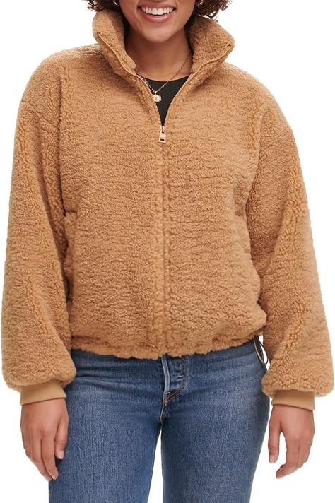 Levi's Women's Sherpa Zip Up Teddy Jacket Teddy Jacket Outfit, Womens Sherpa, Hoodie Cardigan, Jacket Outfit, Teddy Jacket, Running Jacket, Levis Women, A Stand, Long Sleeves Jacket