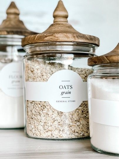 LIKEtoKNOW.it Cannister Ideas Kitchen, Farmhouse Canisters, Glass Farmhouse, Pantry Jars, Organized Kitchen, Maker Space, Spice Labels, Christmas Organization, Herbal Apothecary