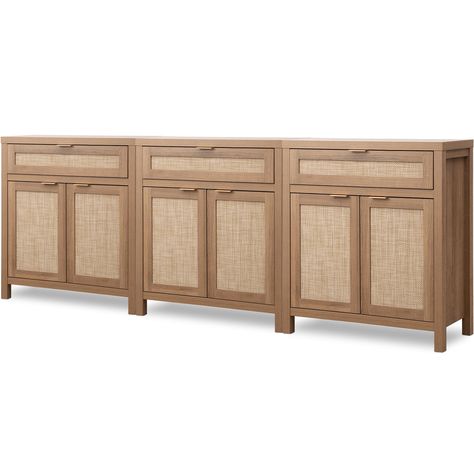 PRICES MAY VARY. 【Farmhouse Sideboard】Our credenza blends modern and farmhouse styles with its wooden cupboards, rattan doors, and gold handles, making it a perfect addition to any room in your home. 【Large and Flexible Storage】With spacious rattan cabinet and drawer, this buffet cabinet offers ample storage space for dishes and silverware. The adjustable shelf allows you to customize the interior space to suit your storage needs perfectly. 【Durable and Stable Construction】Crafted from high-qual Boho Buffet Table, Boho Buffet, Rattan Credenza, Organic Transitional, Credenza Storage, Living Room Natural, Coffee Bar Cabinet, Farmhouse Coffee Bar, Farmhouse Sideboard