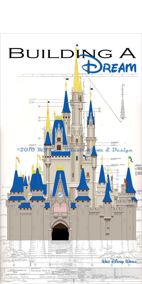 Walt Disney World Castle Disney Castle Drawing, Chateau Disney, Disney Cinderella Castle, Disney World Castle, Disney Universal Studios, Disney Quilt, Castle Drawing, Disney Imagineering, Disney Memories